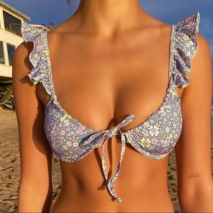 Frankie’s Bikinis Birdie Ruffle Bikini Top in Springtime